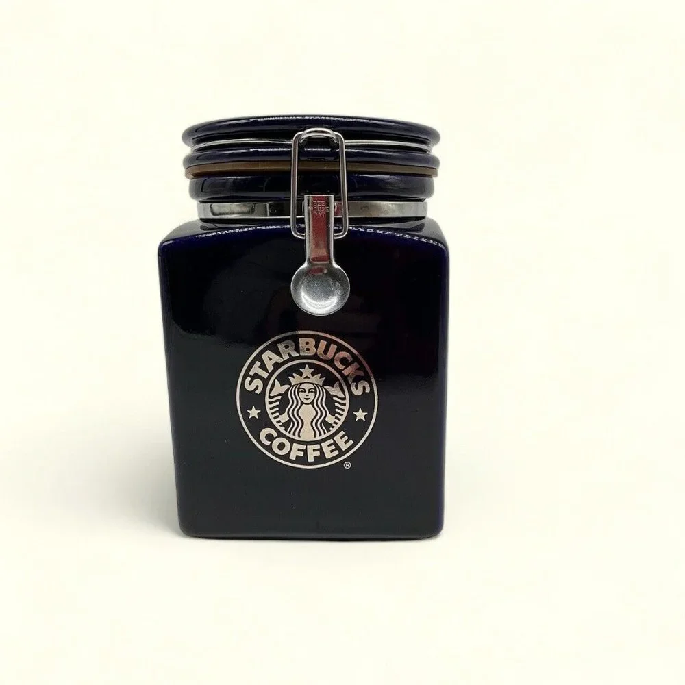Starbucks Beehouse Cobalt Blue Coffee / Tea Canister With Silver Mermaid Logo